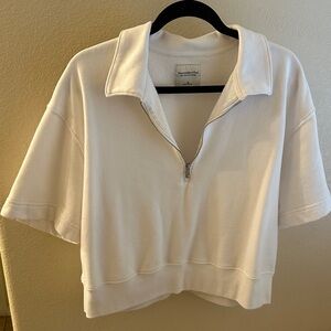 Abercrombie & Fitch Cream Zip-Up Polo Sweatshirt